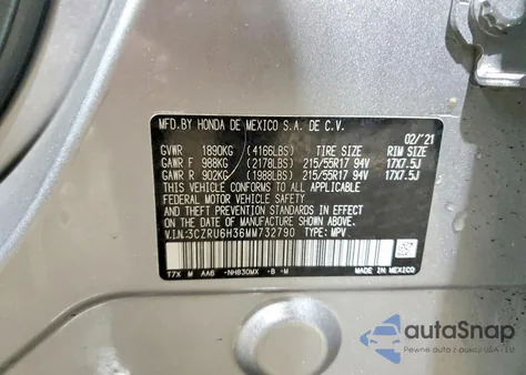 2021 Honda Hr-V Lx from USA, damaged, VIN 3CZRU6H36MM732790